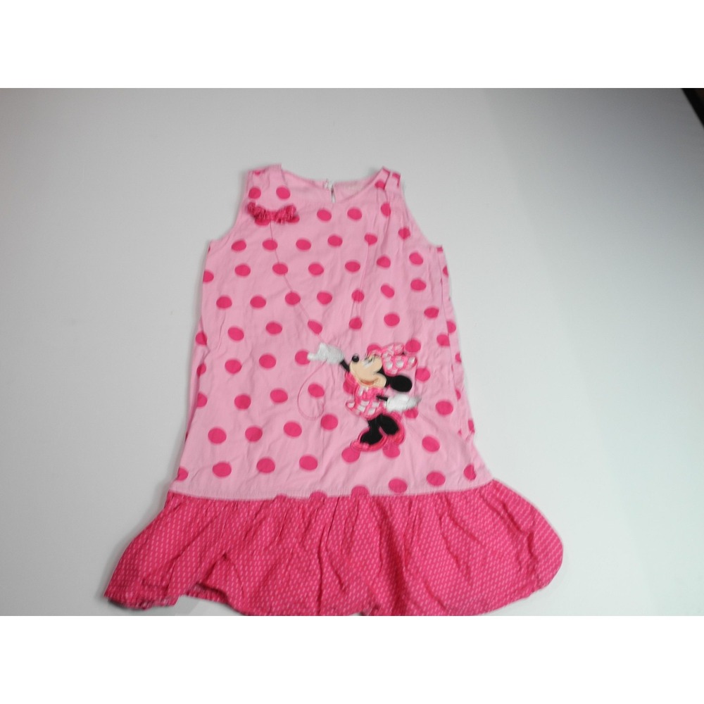 Disney Minnie Mouse Dress Girls 7 Pink Polka Dot Sleeveless Ruffle Hem Cute Bow
